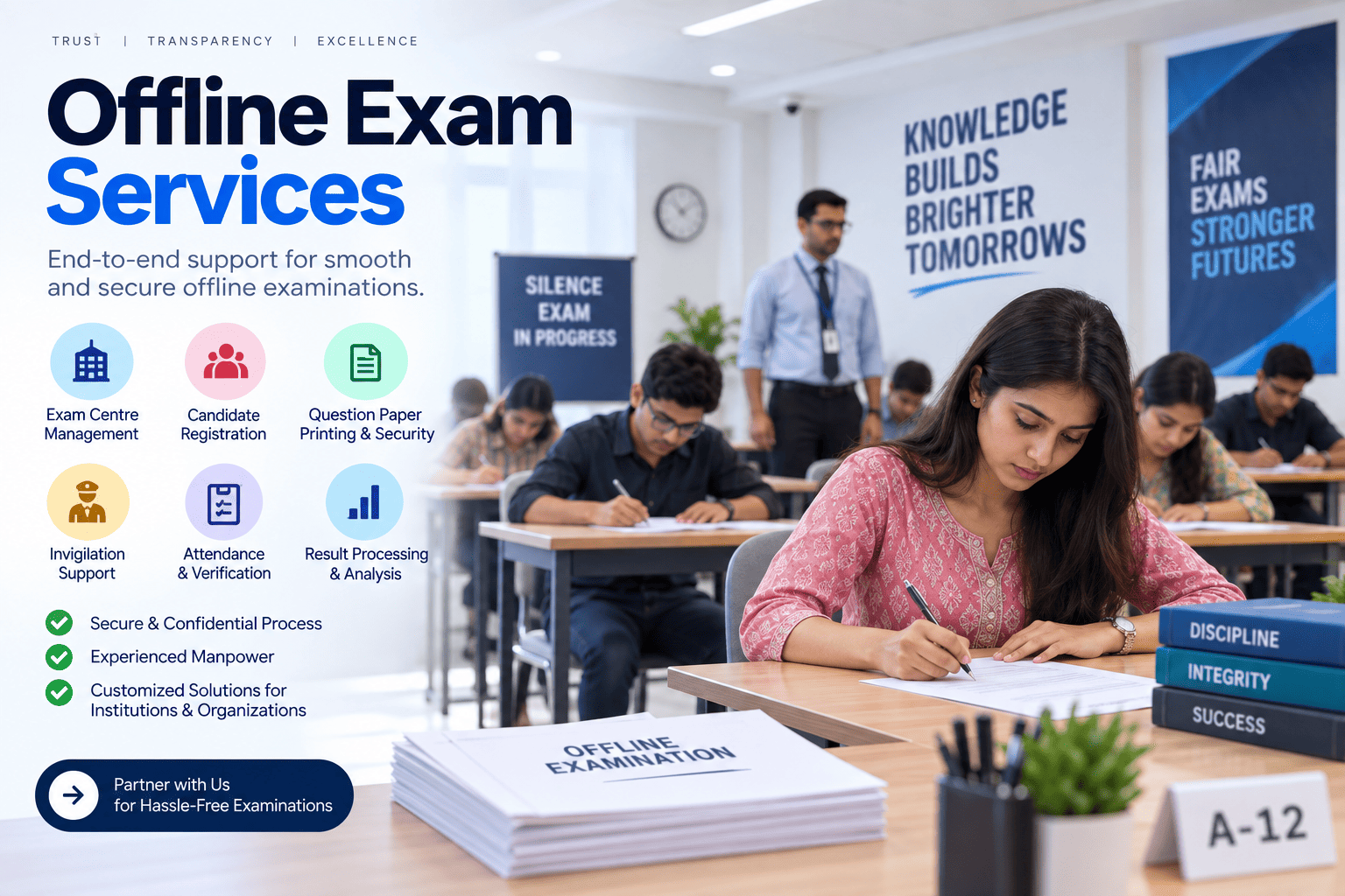 Offline examinations and center logistics illustration
